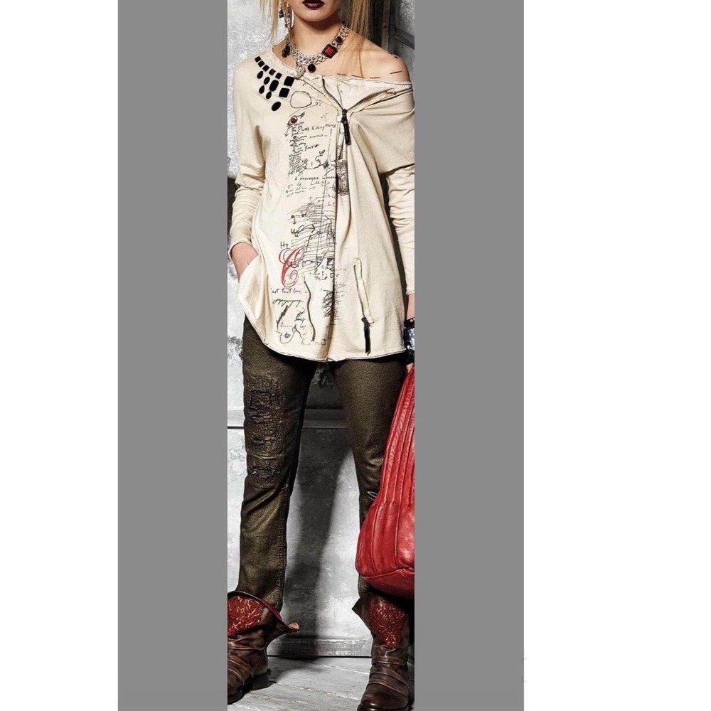 Elisa Cavaletti Daniela Dallavalle Beige Lagenlook Zip Long Sleeve Top Italy